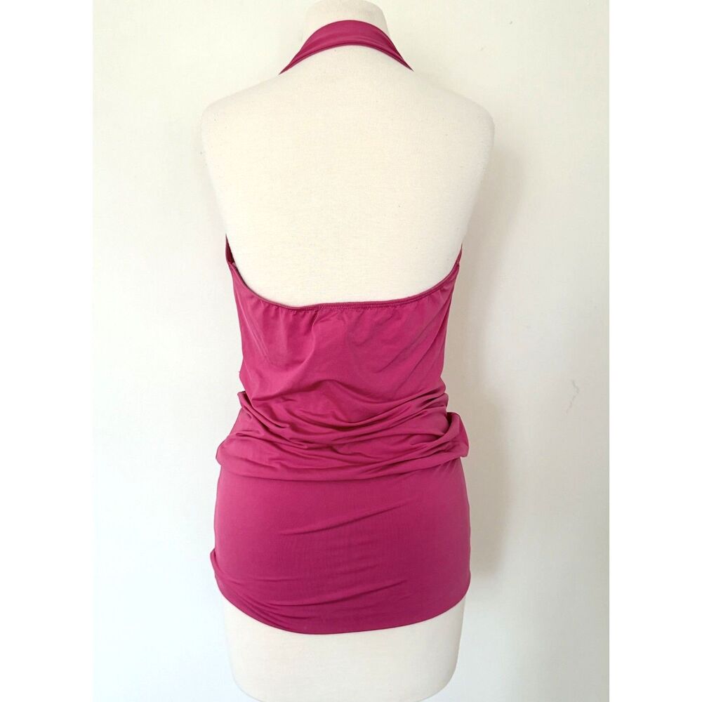 NOS Wet Seal Y2K VTG Pink Plunge Cowl Ruched Glam Clubwear Party Halter Top XL - Picture 3 of 8